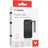 Verbatim Pocket SSD 1 TB, Externe SSD schwarz/grau, USB-C 3.2 Gen 2 (10 Gbit/s), mit Schlüsselring und Kabelhalter