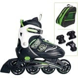 Muuwmi Verstellbare Kinderinliner Gr. 29-32, Inline-Skates grün/schwarz, inkl. Protektoren-Set Gr. XS