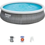 Bestway Fast Set Aufstellpool-Set, Ø 457cm x 107cm, Schwimmbad grau, mit Filterpumpe