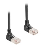 DeLOCK Patchkabel RJ-45 Cat.6a S/FTP, Slim 90° gewinkelt schwarz, 2 Meter, nach unten abgewinkelte Stecker