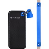 Verbatim Pocket SSD 2 TB, Externe SSD schwarz/blau, USB-C 3.2 Gen 2 (10 Gbit/s), mit Schlüsselring und Kabelhalter