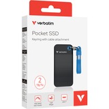 Verbatim Pocket SSD 2 TB, Externe SSD schwarz/blau, USB-C 3.2 Gen 2 (10 Gbit/s), mit Schlüsselring und Kabelhalter