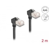 DeLOCK Patchkabel RJ-45 Cat.6a S/FTP, Slim 90° gewinkelt schwarz, 2 Meter, nach oben abgewinkelte Stecker