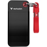 Verbatim Pocket SSD 2 TB, Externe SSD schwarz/rot, USB-C 3.2 Gen 2 (10 Gbit/s), mit Schlüsselring und Kabelhalter