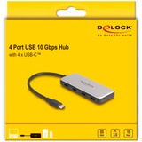 DeLOCK USB 10 Gbps USB Type-C Hub mit 4 x USB Type-C, USB-Hub grau