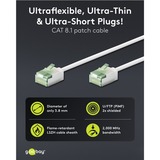 goobay Ultraflexibles Cat.8.1 Patchkabel slim, U/FTP weiß, 1 Meter, extrakurze Stecker