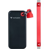 Verbatim Pocket SSD 1 TB, Externe SSD schwarz/rot, USB-C 3.2 Gen 2 (10 Gbit/s), mit Schlüsselring und Kabelhalter