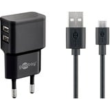 goobay Micro-USB Dual-Ladeset 18 Watt, Ladegerät schwarz, 2,4 A, 1 Meter Kabel USB-A > Micro-USB