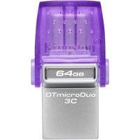 Kingston DataTraveler microDuo 3C 64 GB, USB-Stick violett/transparent, USB-A 3.2 Gen 1, USB-C 3.2 Gen 1