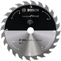 Bosch Kreissägeblatt Standard for Wood, Ø 184mm, 24Z Bohrung 20mm, für Akku-Handkreissägen