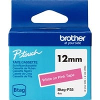 Brother Schriftband Btag-P35 12mm, weiß auf pink, nicht laminiert