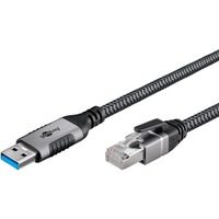 goobay Ethernet-Kabel USB-A 3.2 Gen1 Stecker > RJ-45 Stecker, LAN-Adapter schwarz/silber, 3 Meter