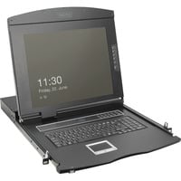 Digitus Modulare HD LCD KVM Konsole mit 19" TFT 16 Port VGA, KVM-Switch schwarz, deutsches Tastaturlayout, 16 Port VGA KVM-Switch, Touchpad
