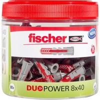 fischer Dübel DUOPOWER 8x40, wiederverschließbare Dose hellgrau/rot, 80 Stück