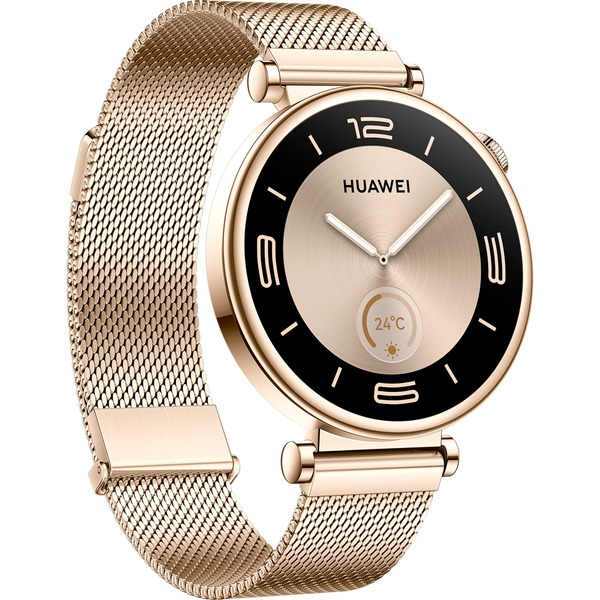 Huawei Watch GT4 41mm (Aurora-B19M), gold/weiß, Milanese-Armband goldenes Smartwatch